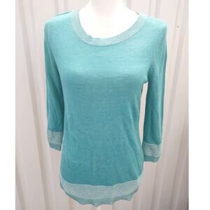 Chico's Top Long Sleeve Pullover Round Neck Turquoise Blue Sz 4